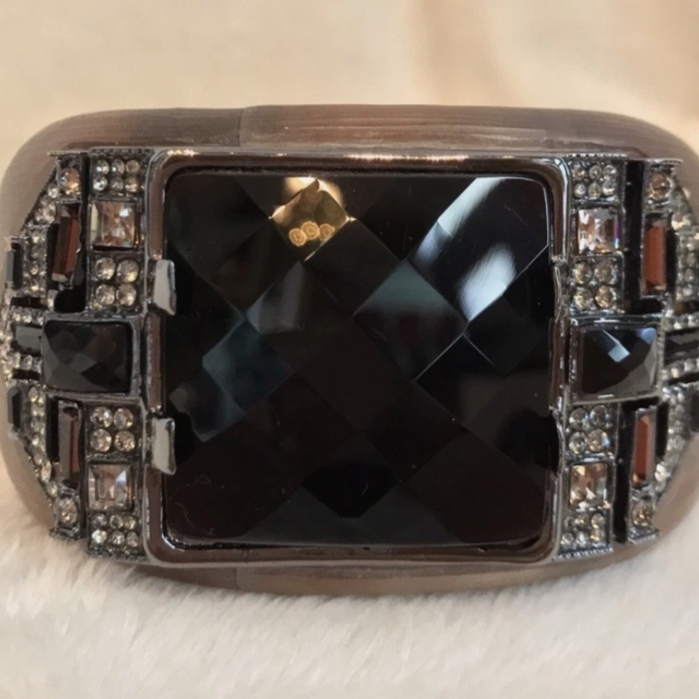 Alexis Bittar Black Resin Bracelet with Gold Logo Plaque